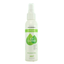 Front studio shot of the 4 fl oz (118 ml) white spray bottle of Doc Johnson Natural Toy Cleaner with a green leaf design emblem and clear spray nozzle.