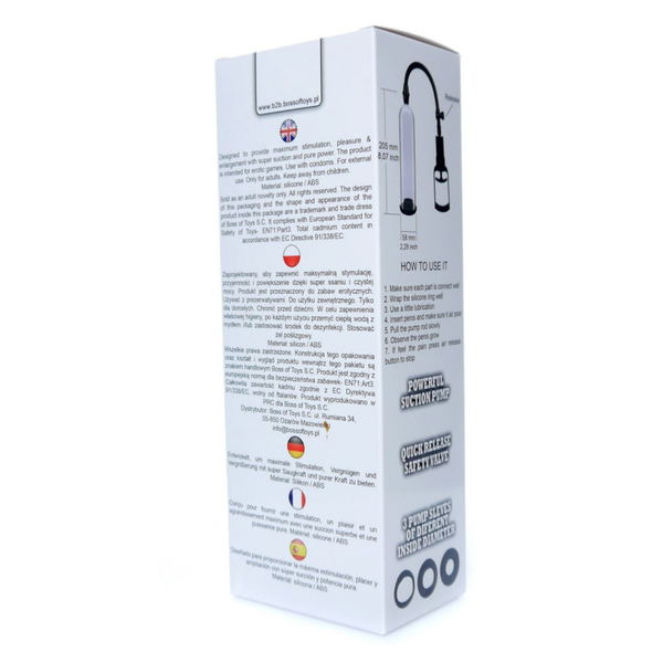 Rear and side packaging box view showing product dimensions, usage instructions, feature callouts, and multi-language technical information.