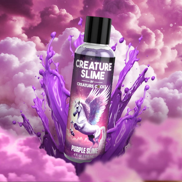 Action product graphic displaying the 4 fl oz bottle surrounded by a dynamic splash of opaque purple liquid set against a pink and purple cloud backdrop.