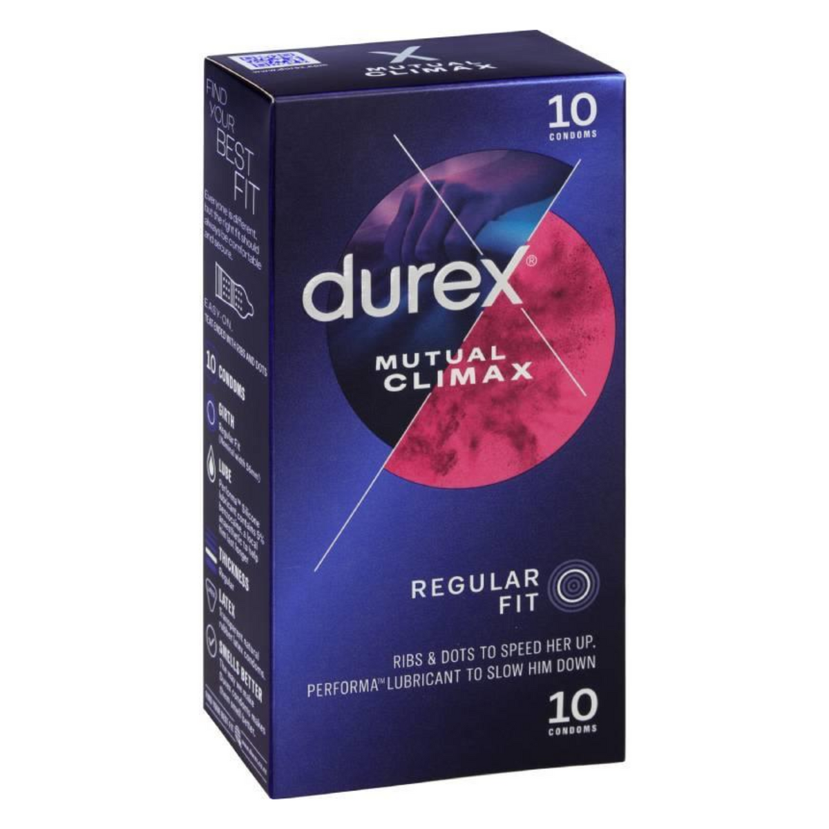 Durex Mutual Climax condoms packaging front, 10 pack Imagen principal del producto