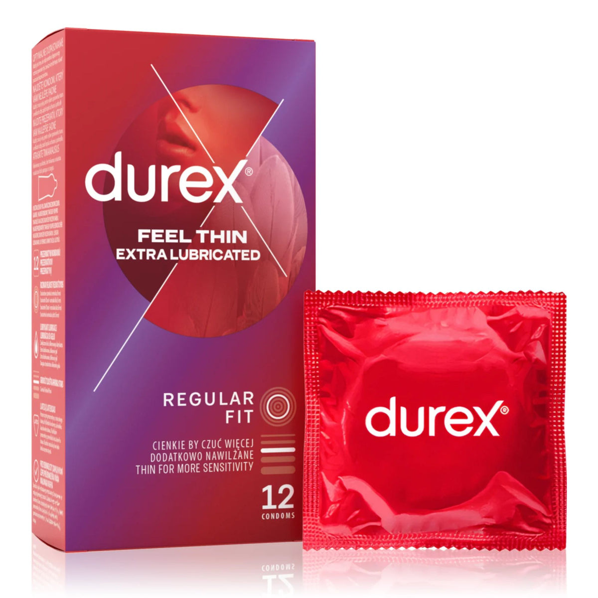 Durex Feel Thin Extra Lubricados Paquete de 12 Imagen principal del producto