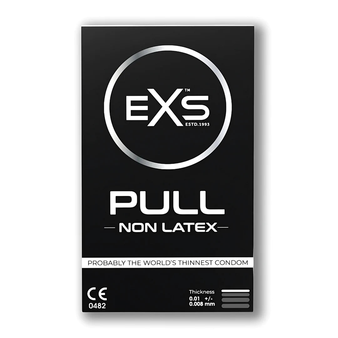 EXS non-latex condom packaging on a white background