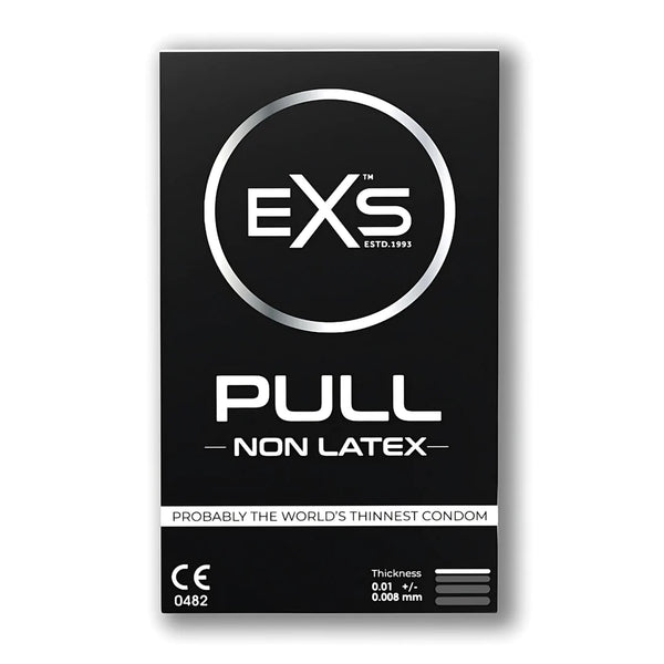 EXS non-latex condom packaging on a white background