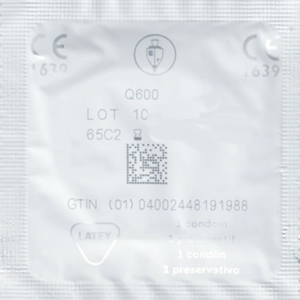 An image of the back of an individual wrapper of London Wet condom. 