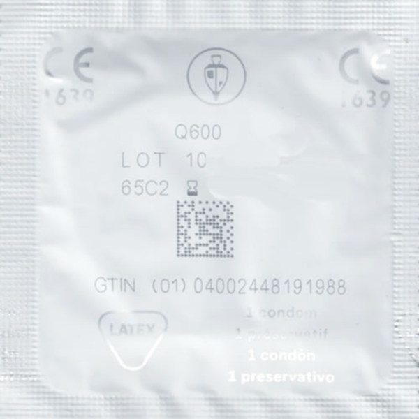 An image of the back of an individual wrapper of London Wet condom. 