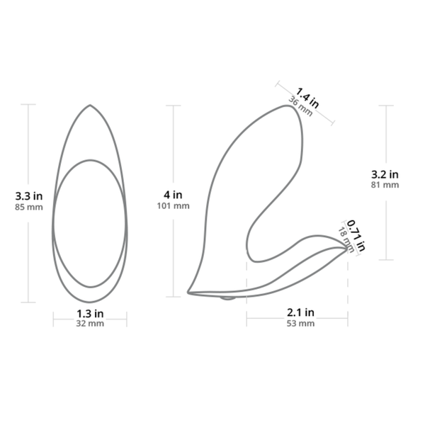 Dimension diagram illustrating the product measurements: 4 in (101 mm) total height, 3.3 in (85 mm) inner length, 3.2 in (81 mm) outer height, 2.1 in (53 mm) base length, and 1.3 in (32 mm) base width.