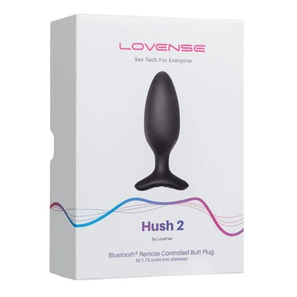 Retail box packaging view for the Lovense Hush 2 Bluetooth Remote-Controlled Butt Plug (Medium / 1.75 in / 44 mm diameter).