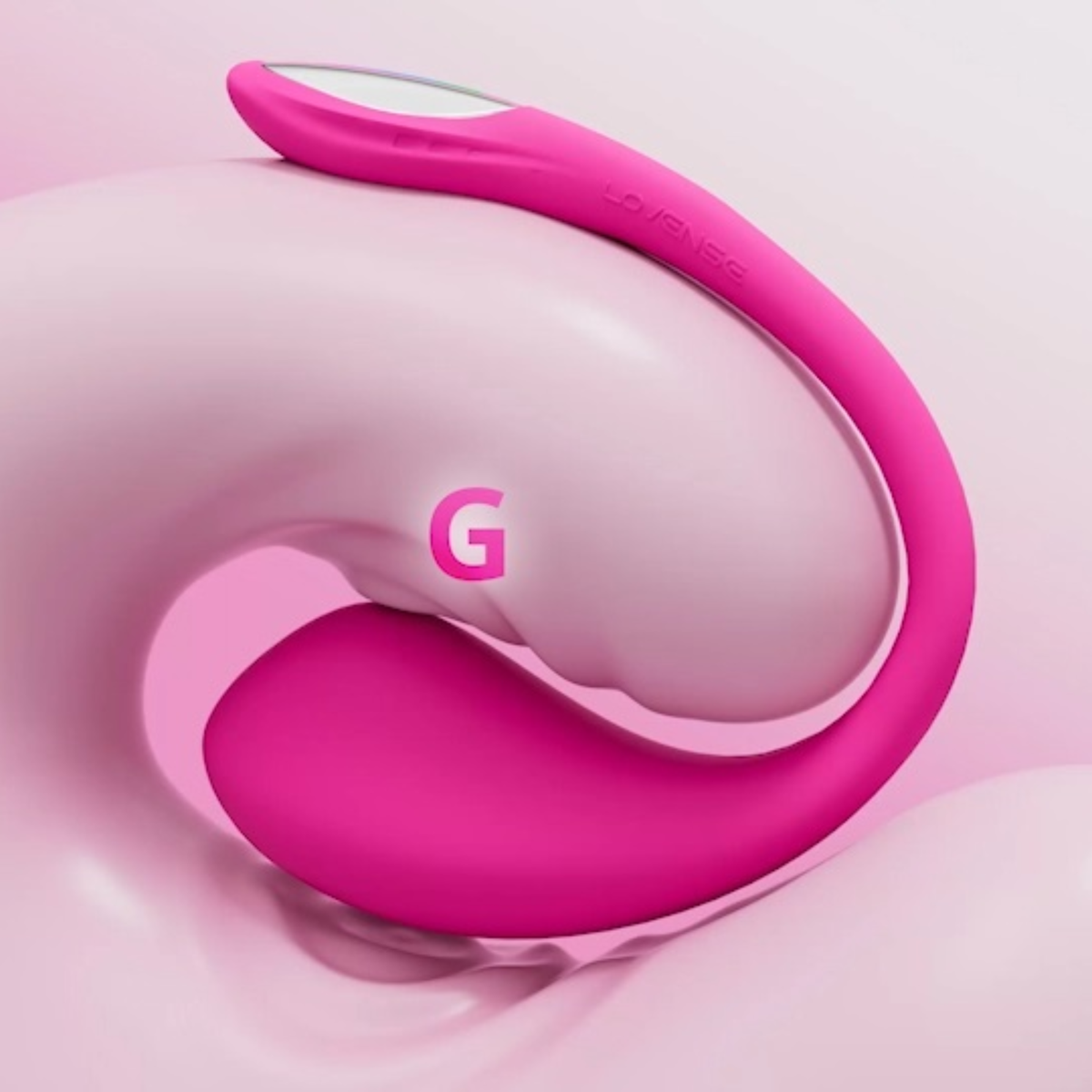 Conceptual graphic illustrating the G-spot curve alignment against a soft pink abstract backdrop.