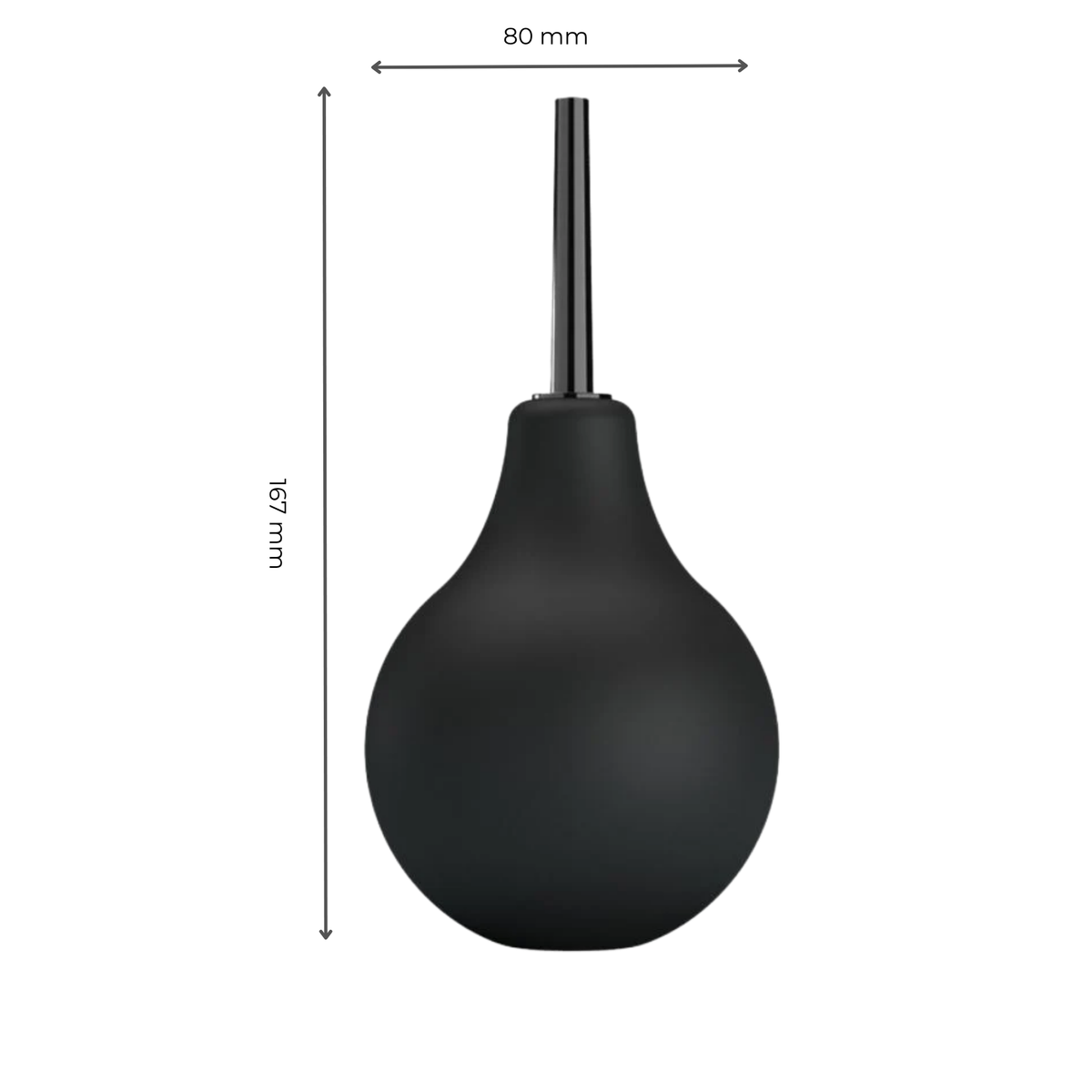 Mr. Play Anal Douche Black 7.5 fl.oz with nozzle and bulb dimensions labeled 80 mm wide and 167 mm tall