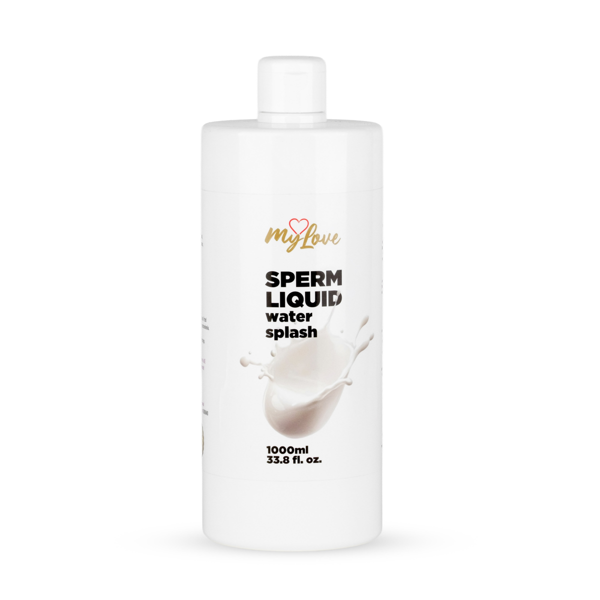 Front view of the large 1000 ml bottle of MyLove Sperm Liquid Water Splash lubricant standing centered against a plain white backdrop.