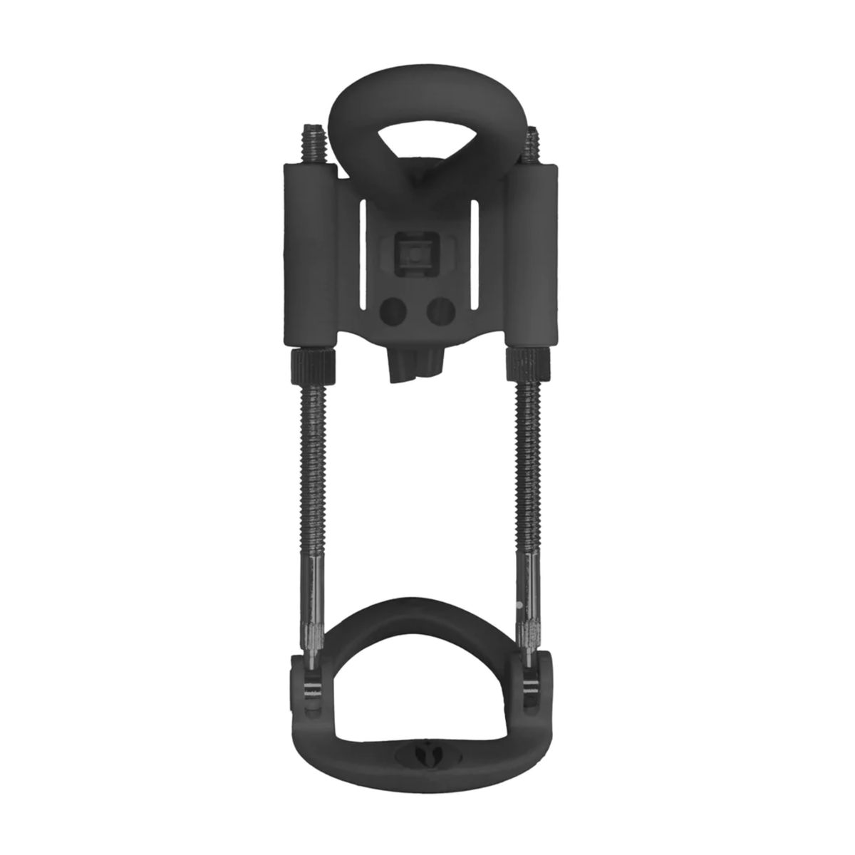 Front view of the black Pumped Penis Extender in a white background.