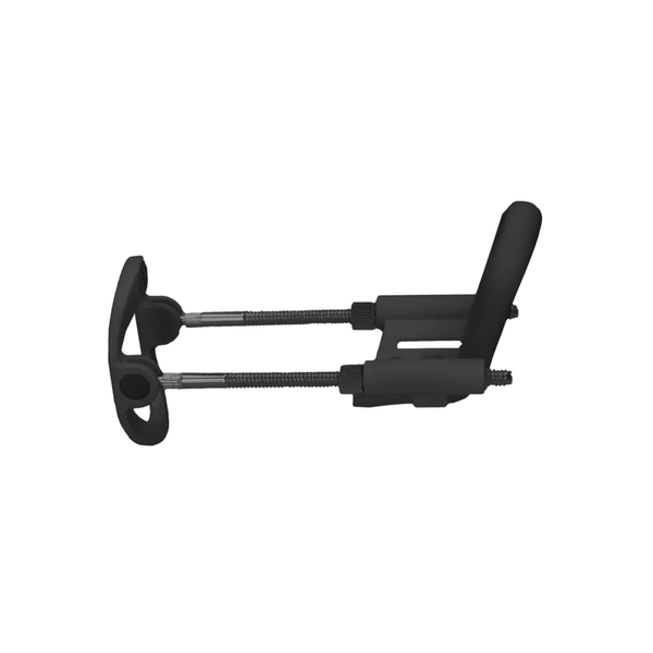 Side view of the black Pumped Penis Extender with the penis-head loop facing up in a white background.