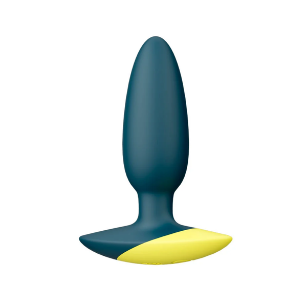 Front studio product view of the dark teal ROMP Bass vibrating anal plug isolated on a white background.