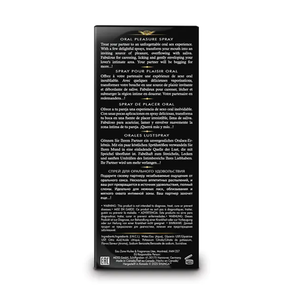 Back packaging view of the box displaying product description in multiple languages, warnings, full ingredients list, barcode, and manufacturer details.