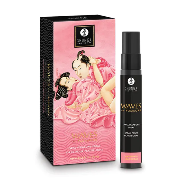 Direct studio shot of the 20 ml (0.66 fl oz) black spray bottle standing beside its pink Japanese-inspired artistic packaging box.