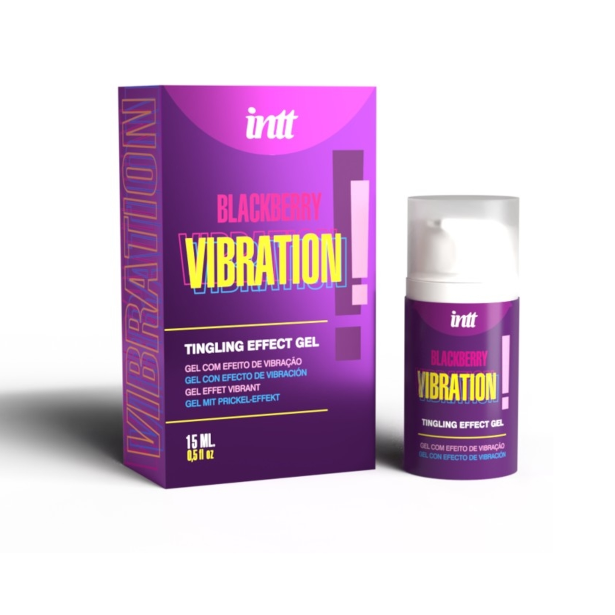intt Blackberry Vibration Tingling Effect Gel and purple product box in a white background. Imagen principal del producto