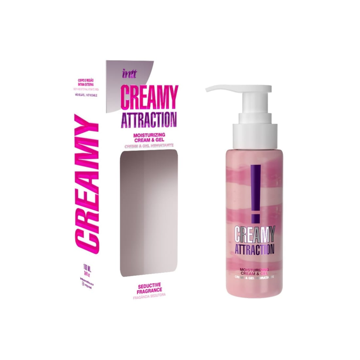 Intt Creamy Attraction Moisturizing Cream & Gel with Seductive Fragrance 3.4 fl.oz. pump bottle and box.