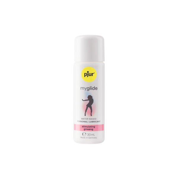 A white bottle of Pjur Myglide lubricant 30ml is shown on a white background.