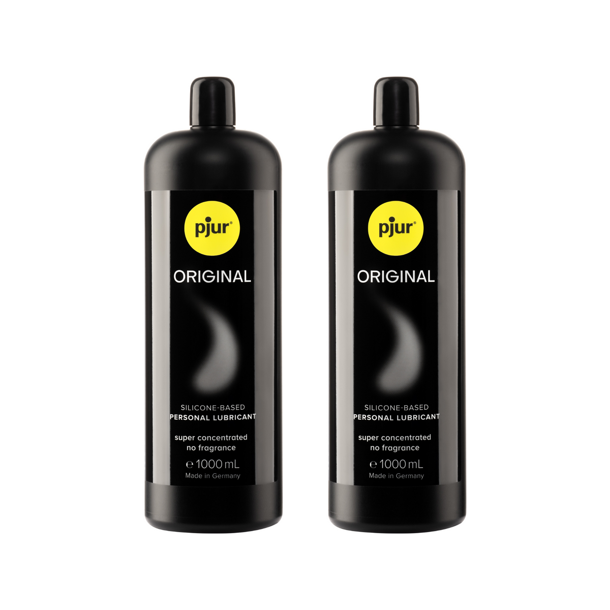 Two large black bottles of Pjur Original lubricant are displayed on a white background. Imagen principal del producto