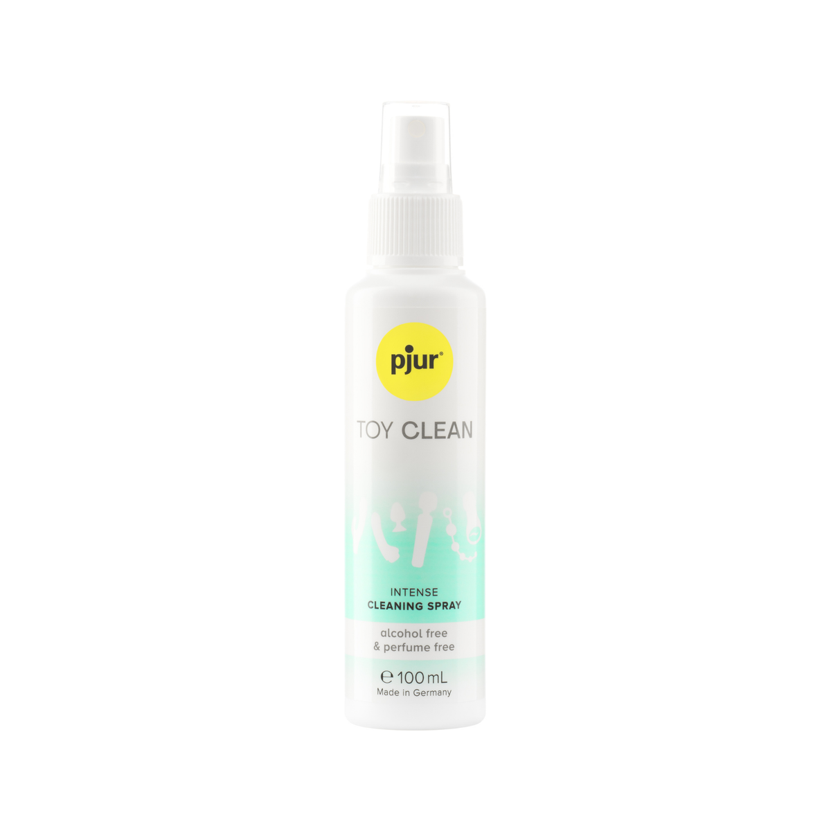 A white spray bottle of Pjur Toy Clean is shown against a white background. Imagen principal del producto