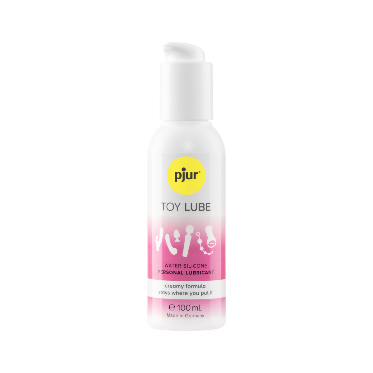 A white pump bottle of Pjur Toy Lube is shown against a white background. Imagen principal del producto