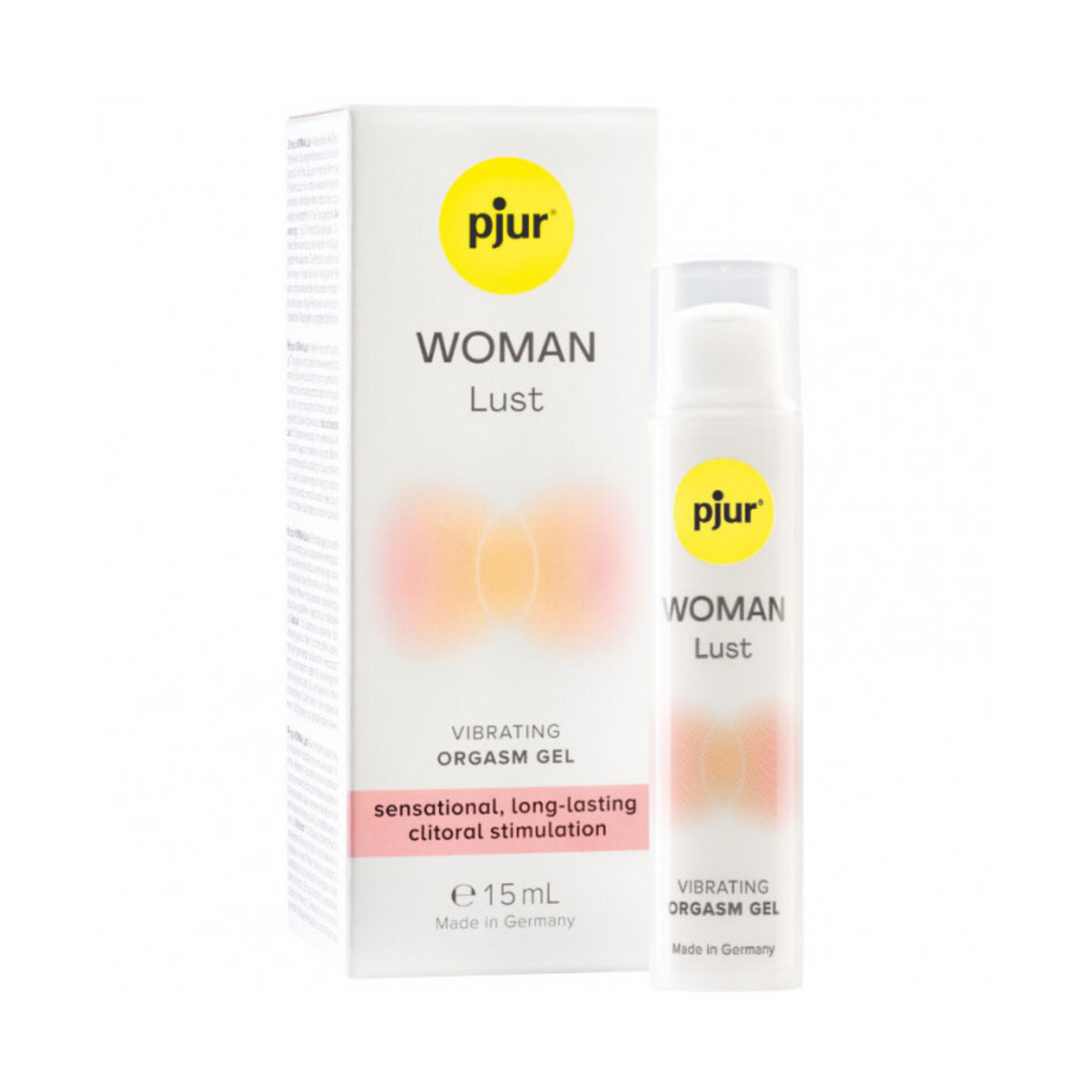 The pjur Woman Lust vibrating orgasm gel in white background. Imagen principal del producto