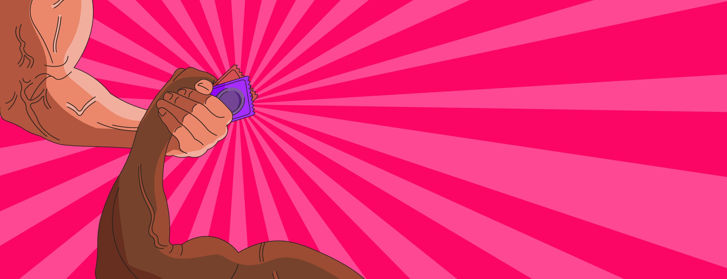 Cartoon character holding a blue object against a pink radial burst background